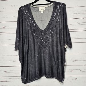YA-YA Women's Black Sequined V-Neck Sweater